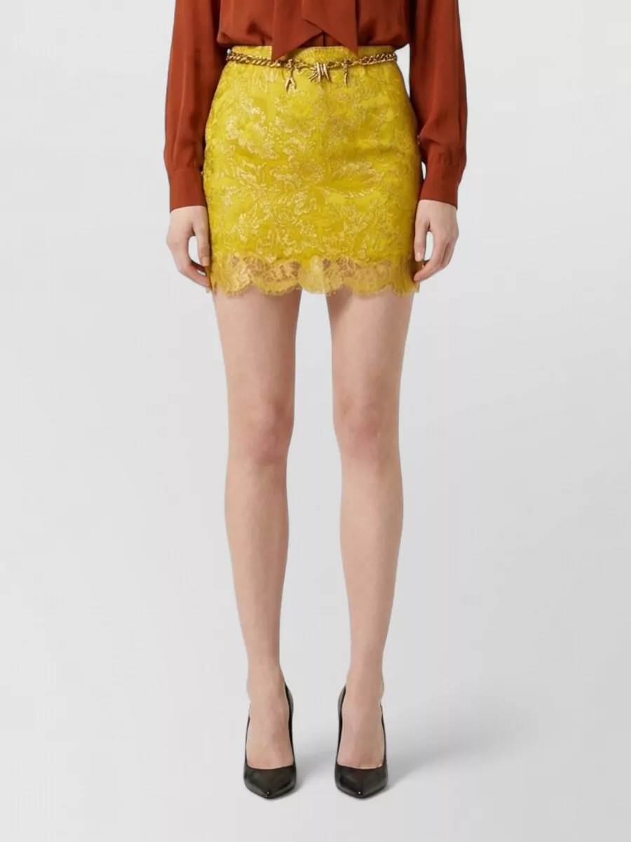 Saint Laurent Metallic floral-jacquard lace-trim mini skirt