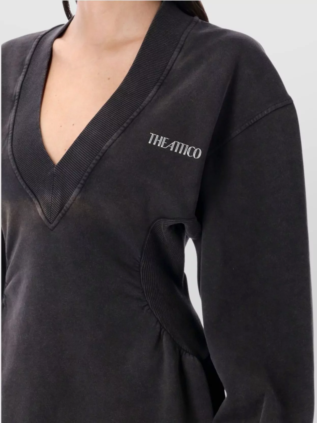 The Attico V Neck Fleece Mini Dress