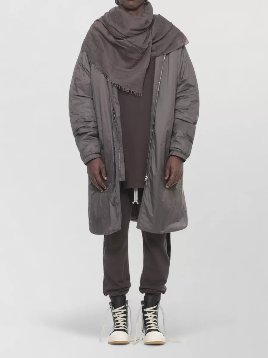 Rick Owens Rectangular Fringed Scarf Silk Wool Blend