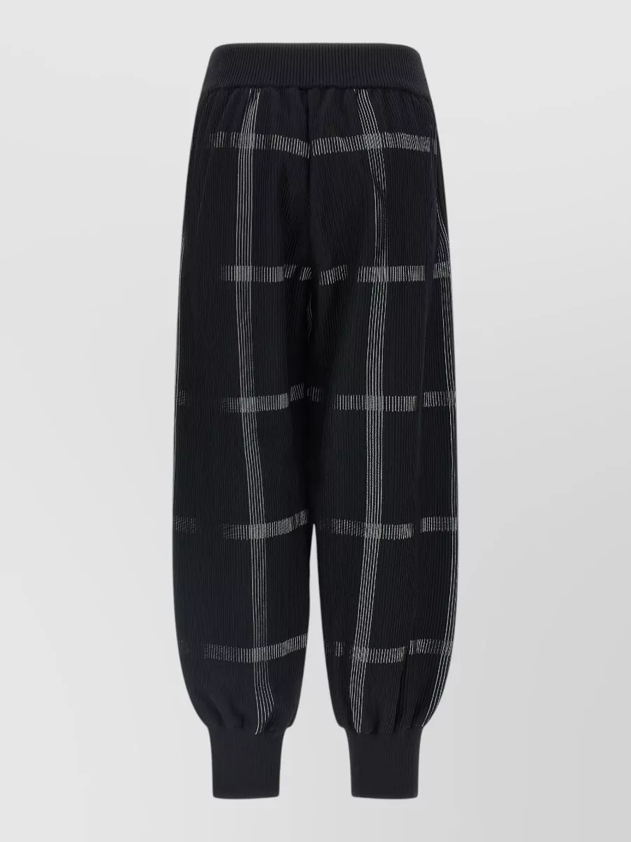 Pleats Please Issey Miyake Ribbed checked wide-leg track pants