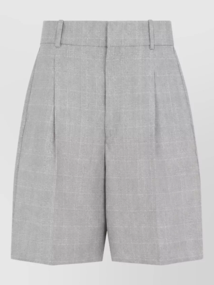 Bottega Veneta Checked High-Rise Pleated Bermuda Shorts