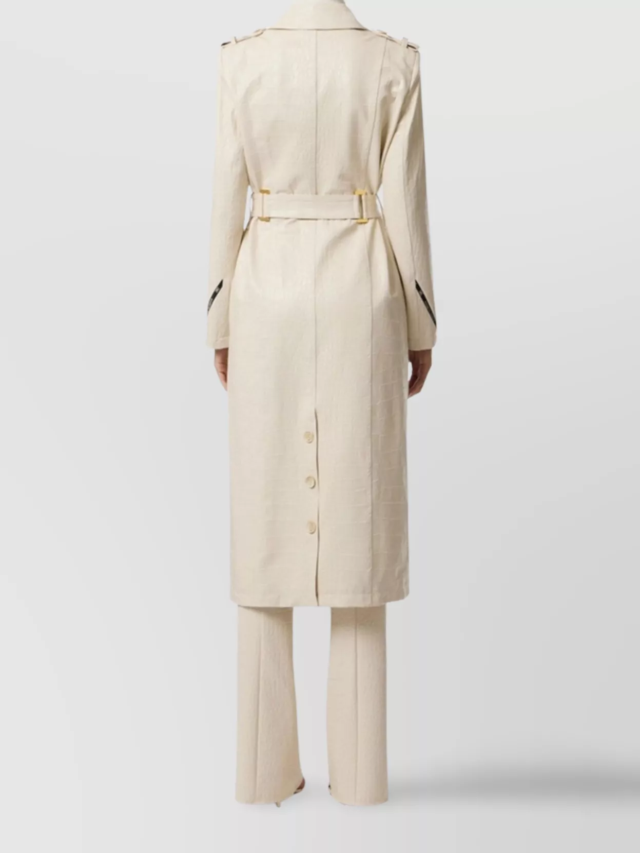 Elisabetta Franchi Croc-embossed Coat Featuring Belted Waist In White