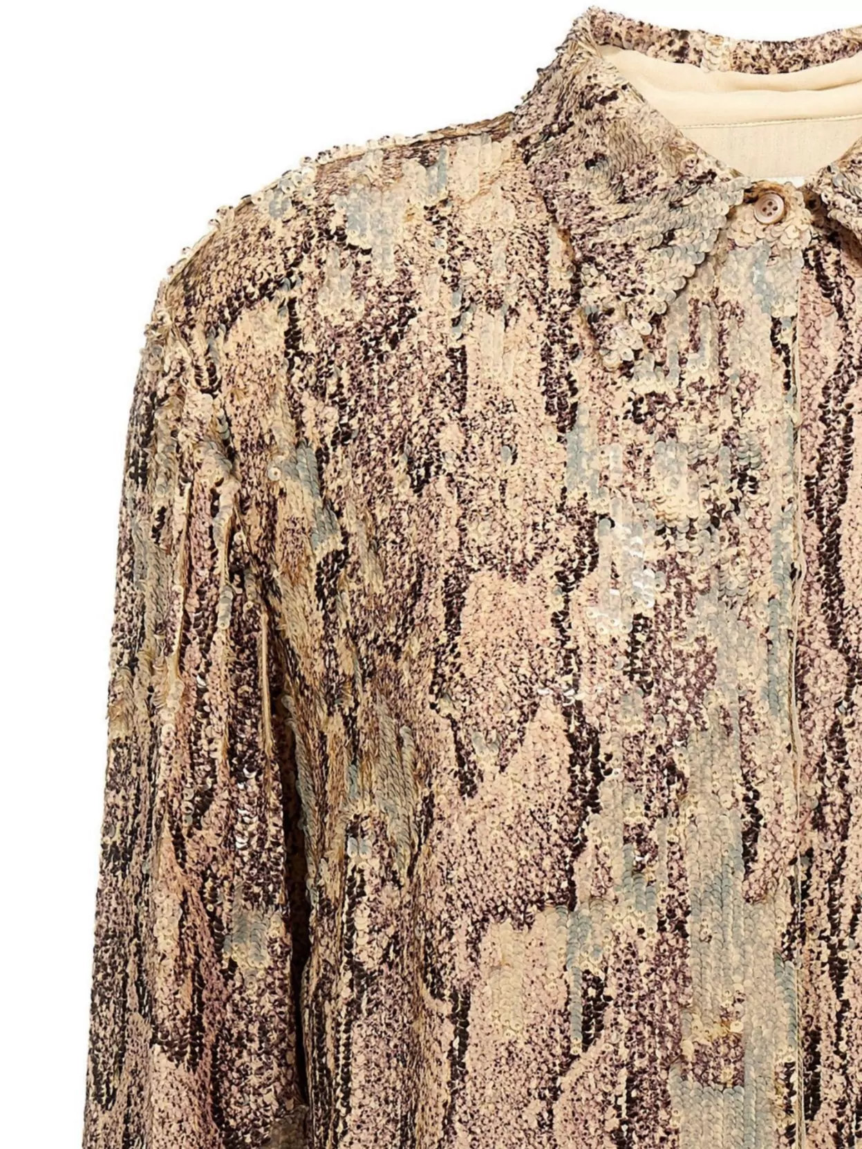 Shop Dries Van Noten Snake Print Sequin Collared Shirt