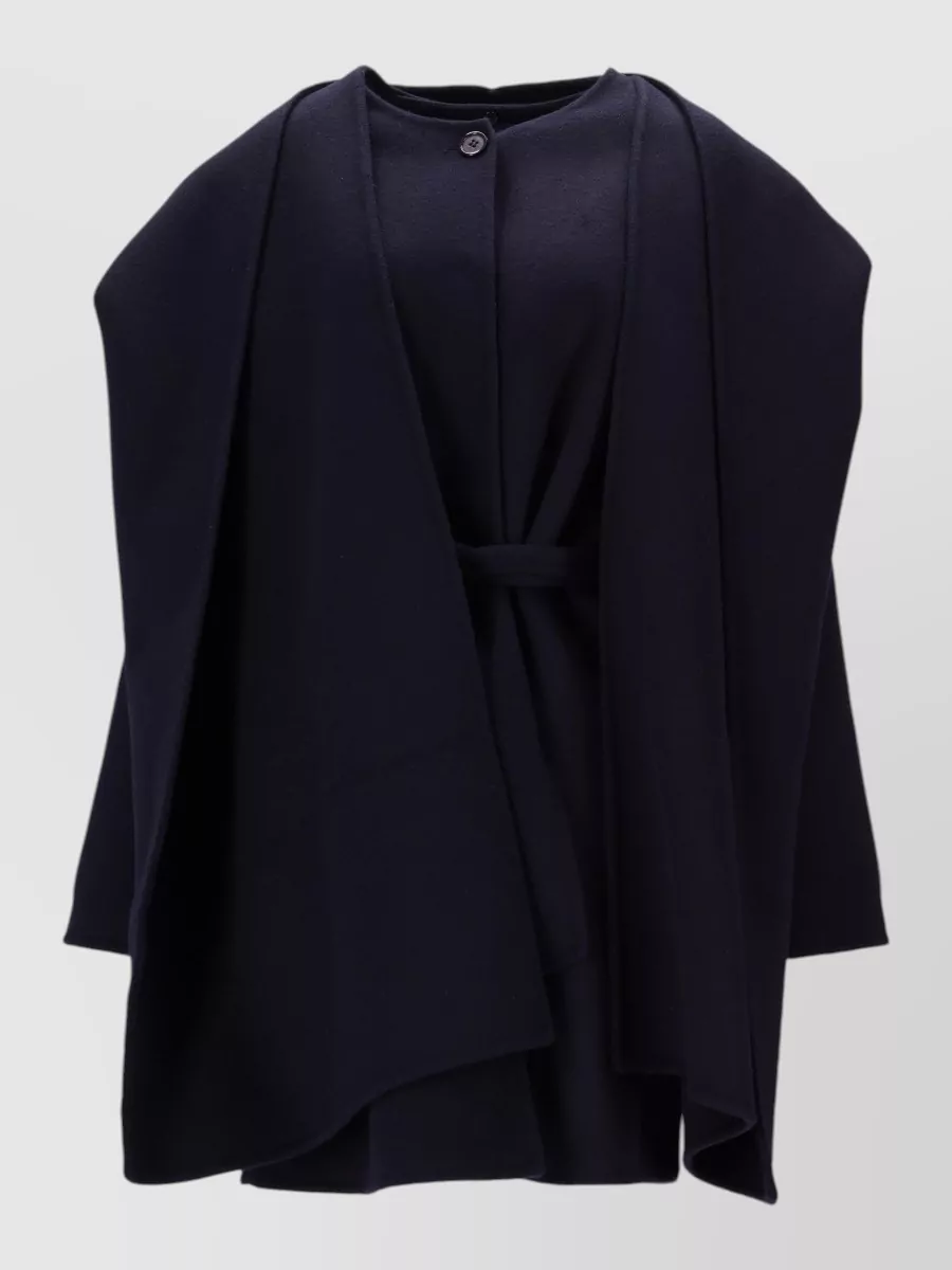 P.a.r.o.s.h Hooded Coat Belted Waist Button Detail In Blue