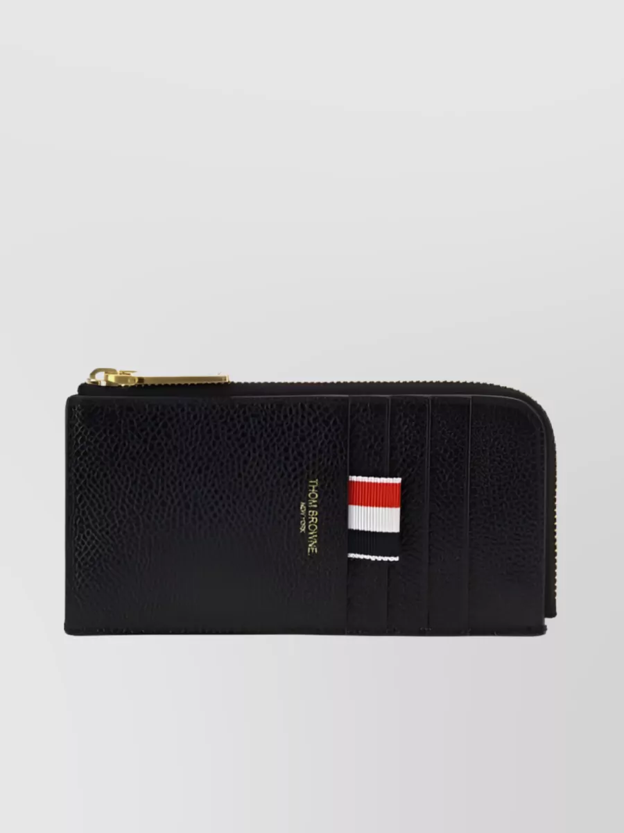 Shop Thom Browne Zip Around Wallet With Pebble Grain Texture In Black