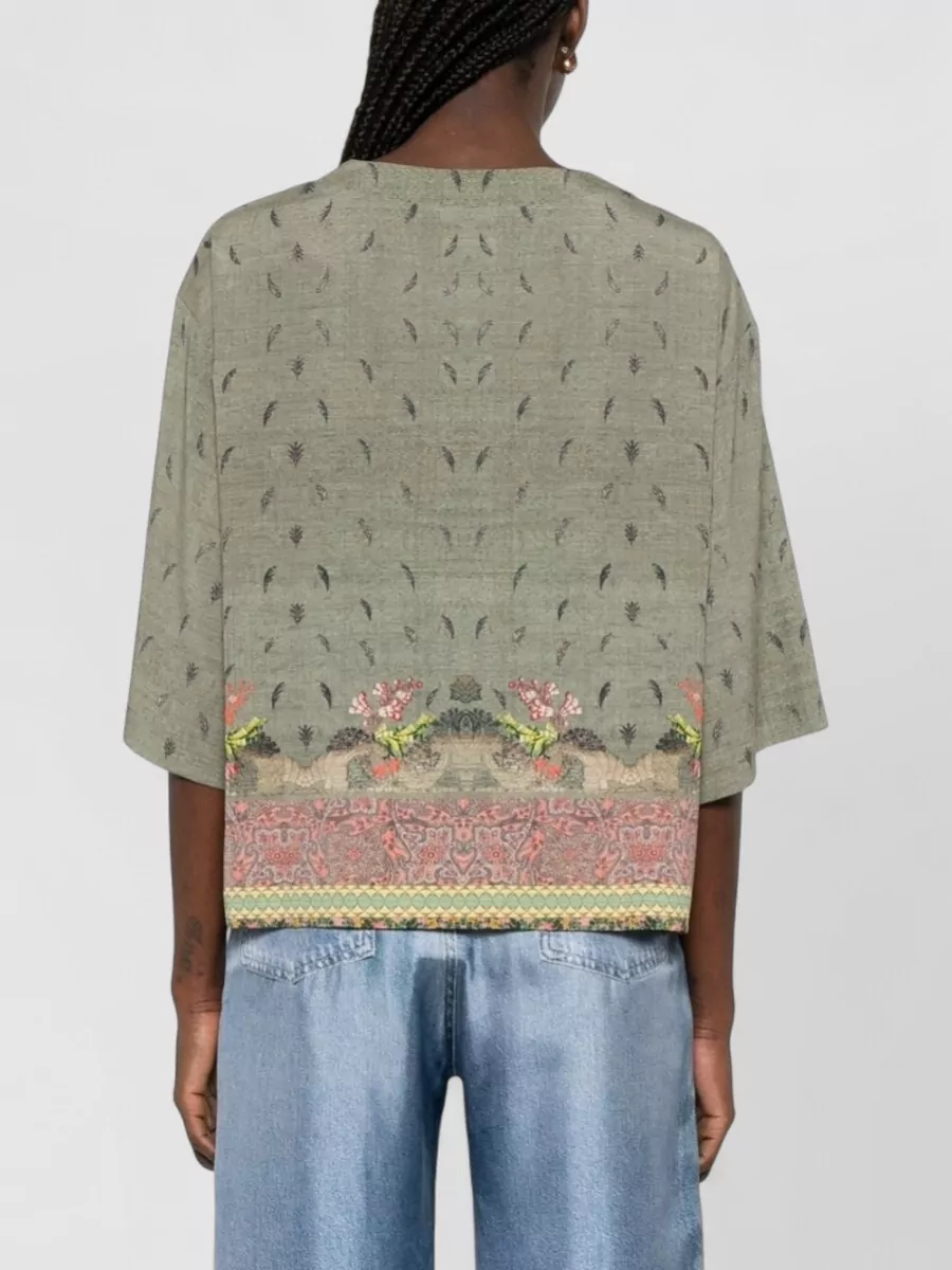 Pierre Louise Mascia Silk Blouse Embroidered Trims Floral Motif