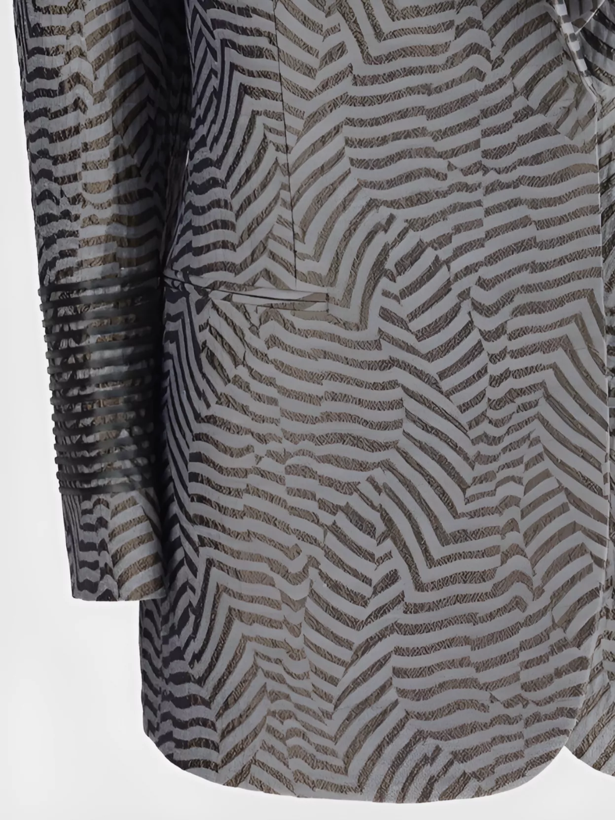 Shop Giorgio Armani Striped Embroidered Lapel Blazer With Geometric Pattern