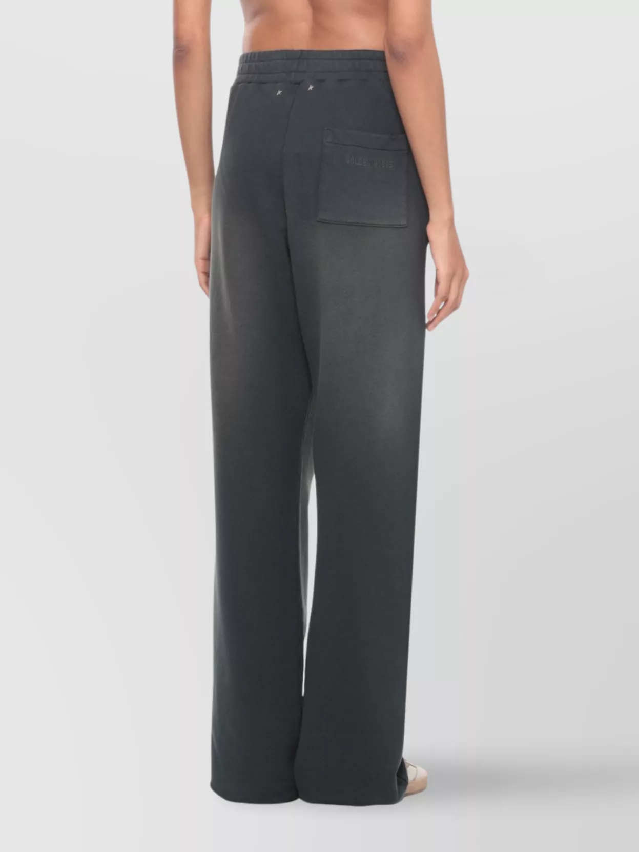 Golden Goose Wide Leg Cotton Trousers Logo In Black
