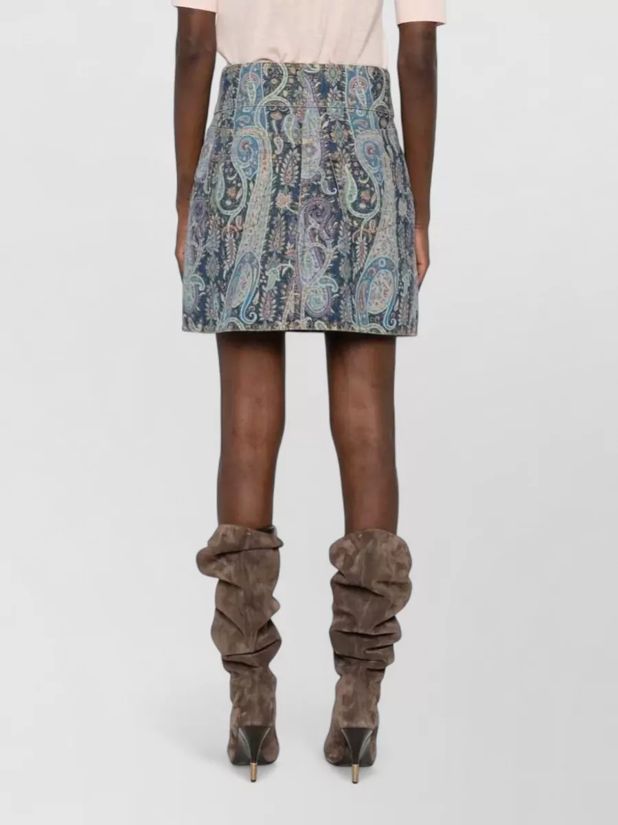 Etro Denim Paisley-Print Mini Skirt