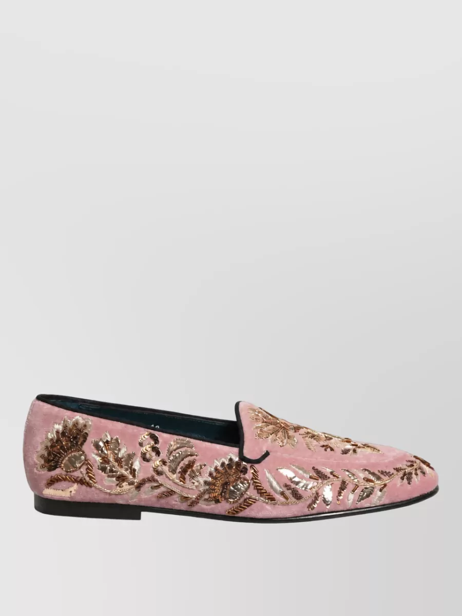 Dolce&Gabbana Velvet Floral-Embroidered Slippers