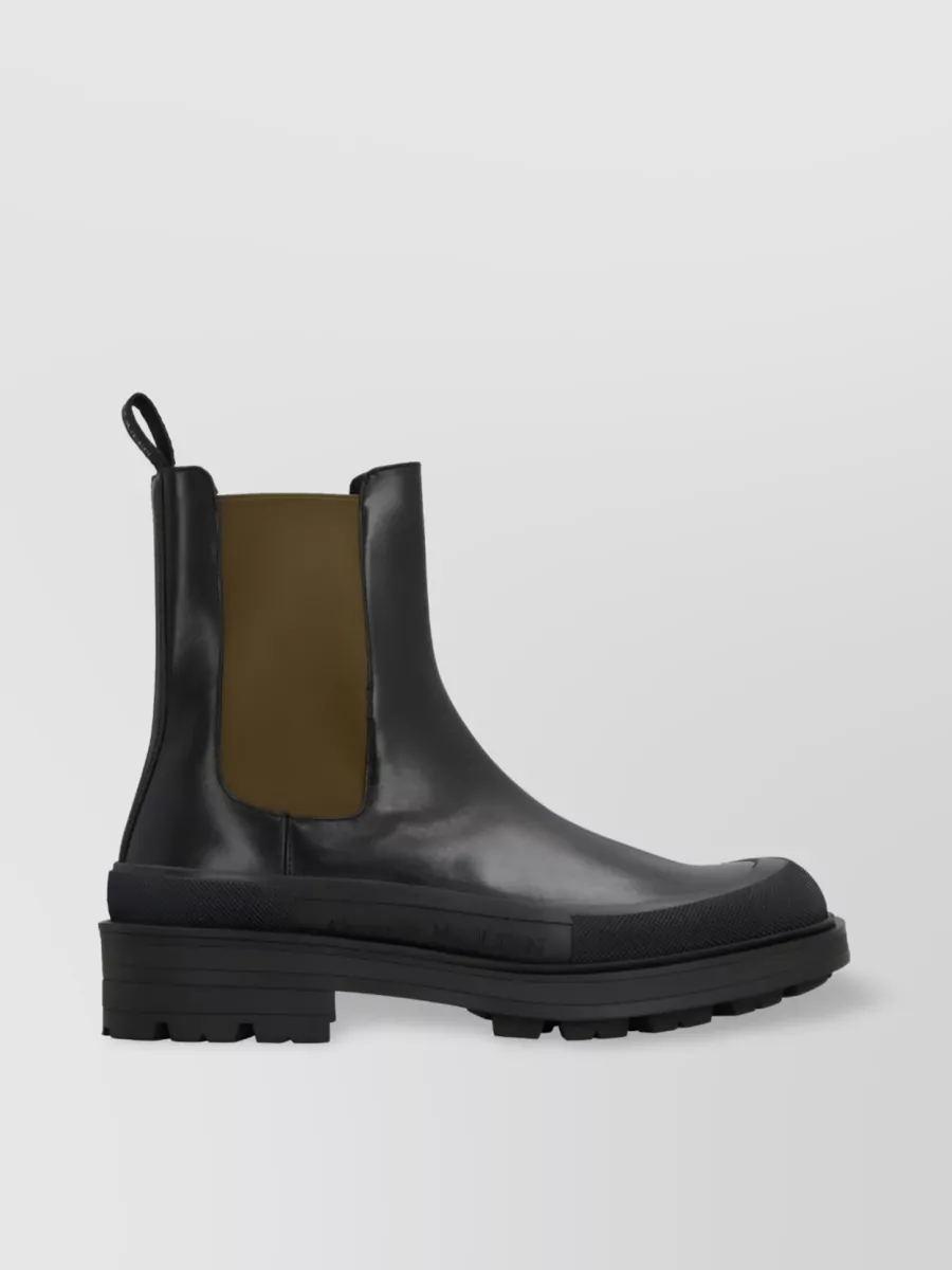 Shop Alexander Mcqueen Chelsea Leather Pull-tab Ankle Boots In Black