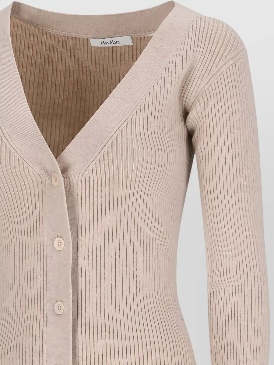 Max Mara Cashmere Wool Ribbed V-Neck Cardigan