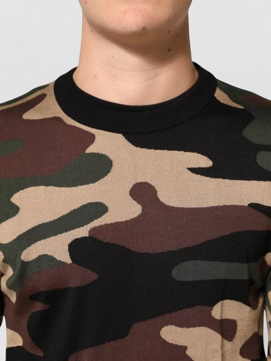 Dolce&Gabbana Silk Camouflage Crew Neck Pullover Sweater