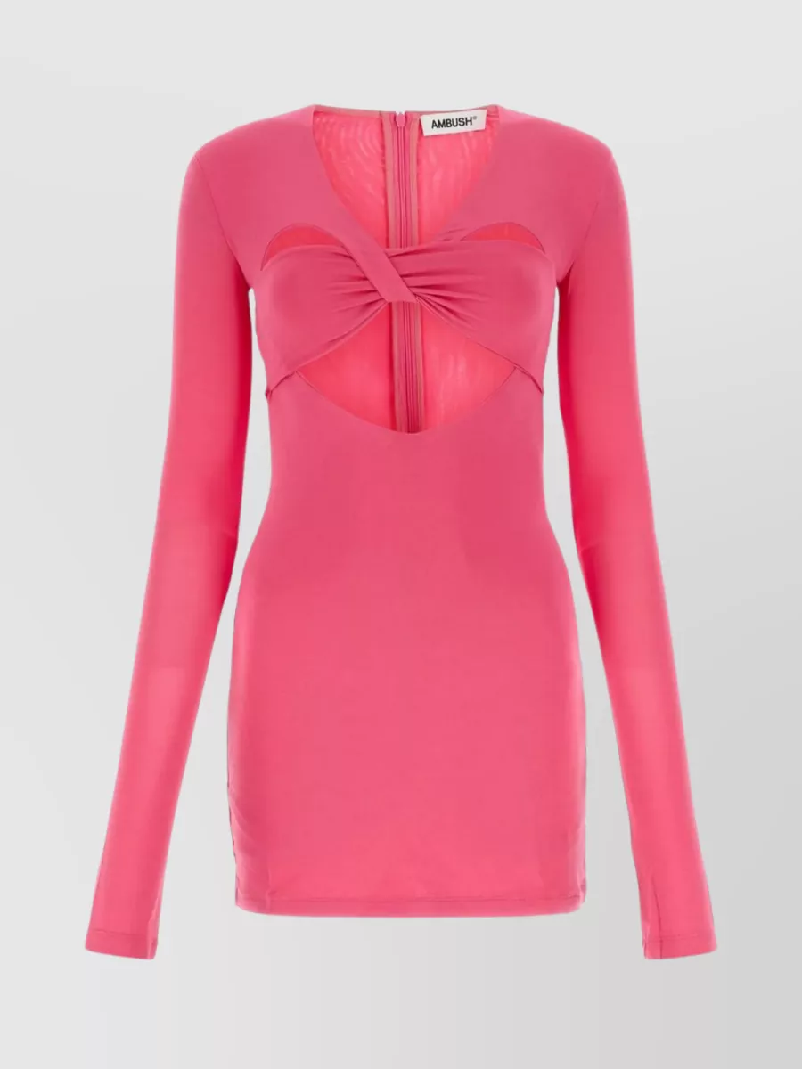 Shop Ambush V-neck Cut-out Mini Dress In Stretch Viscose In Pink
