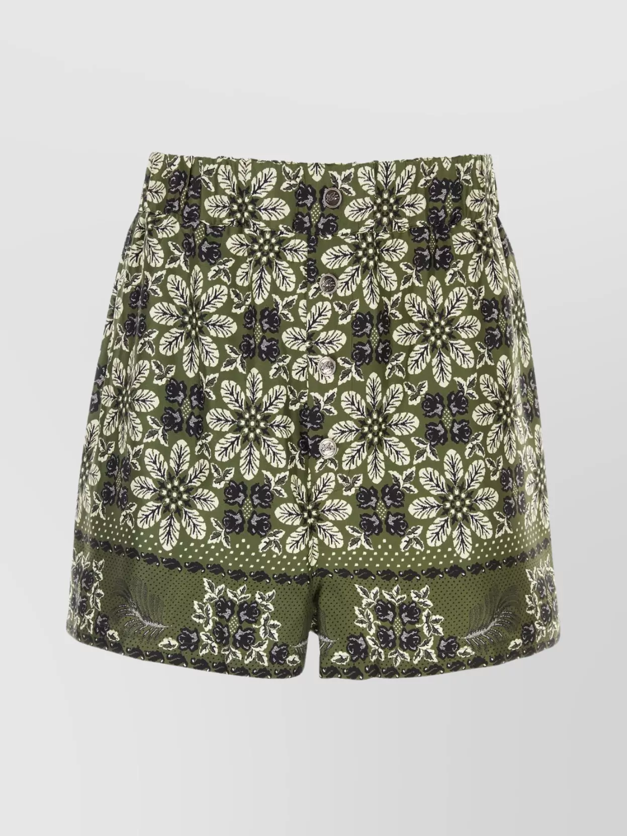 Shop Etro Floral Embroidery Silk Bermuda Shorts