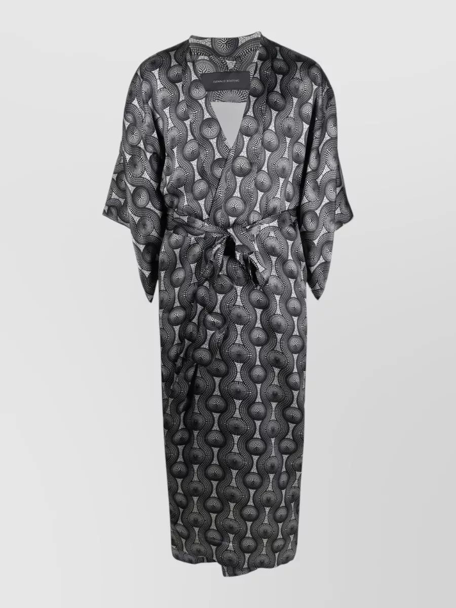 Ozwald Boateng Silk geometric-print belted long kimono