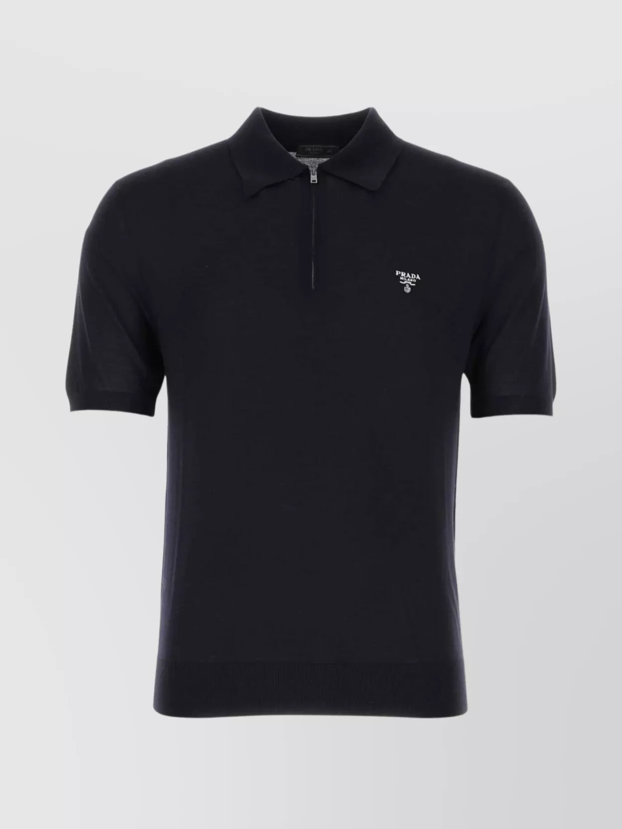Prada Midnight Blue Wool Polo Shirt In Black
