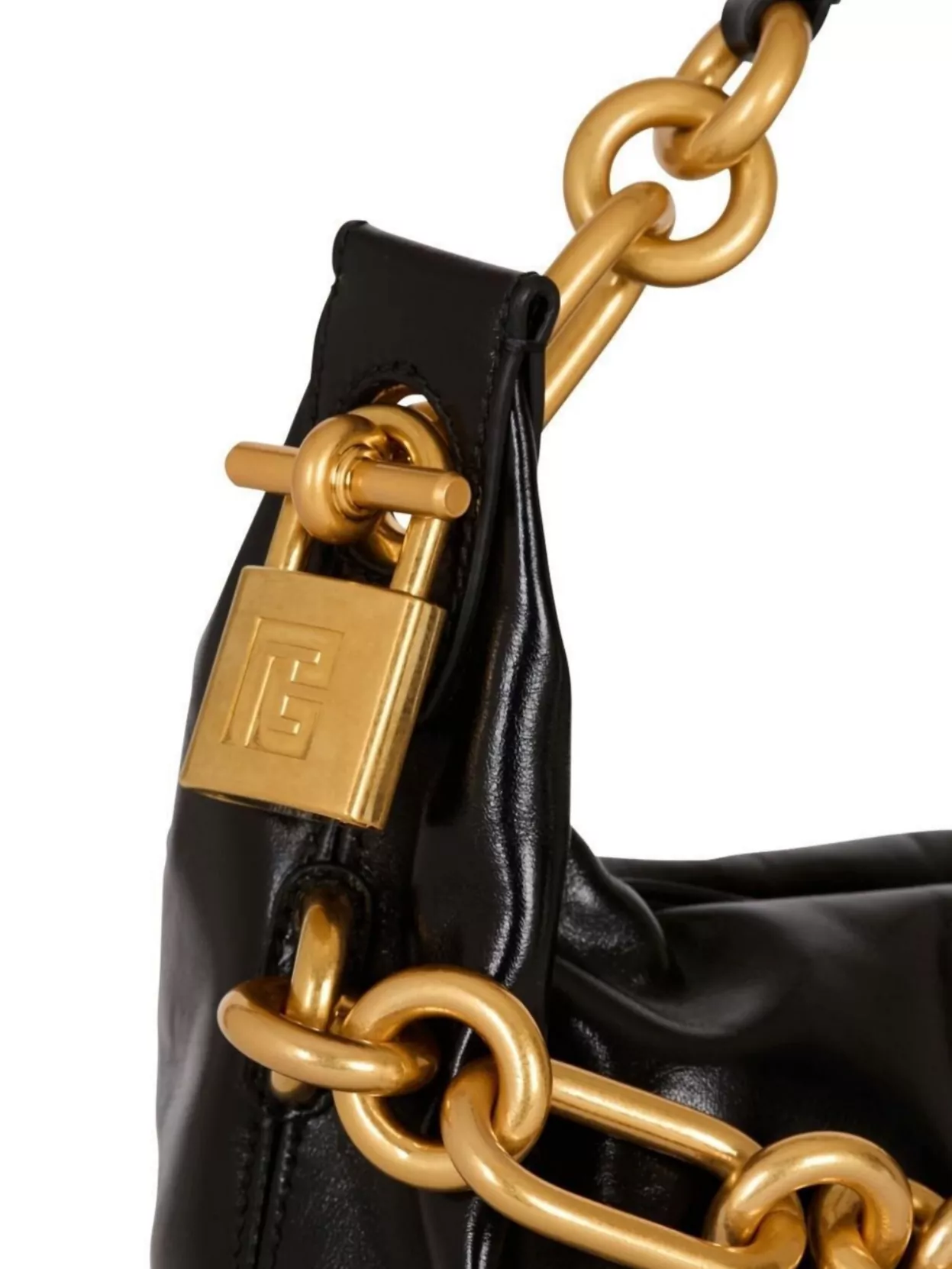 Balmain Medium Leather Shoulder Bag With Chain Strap