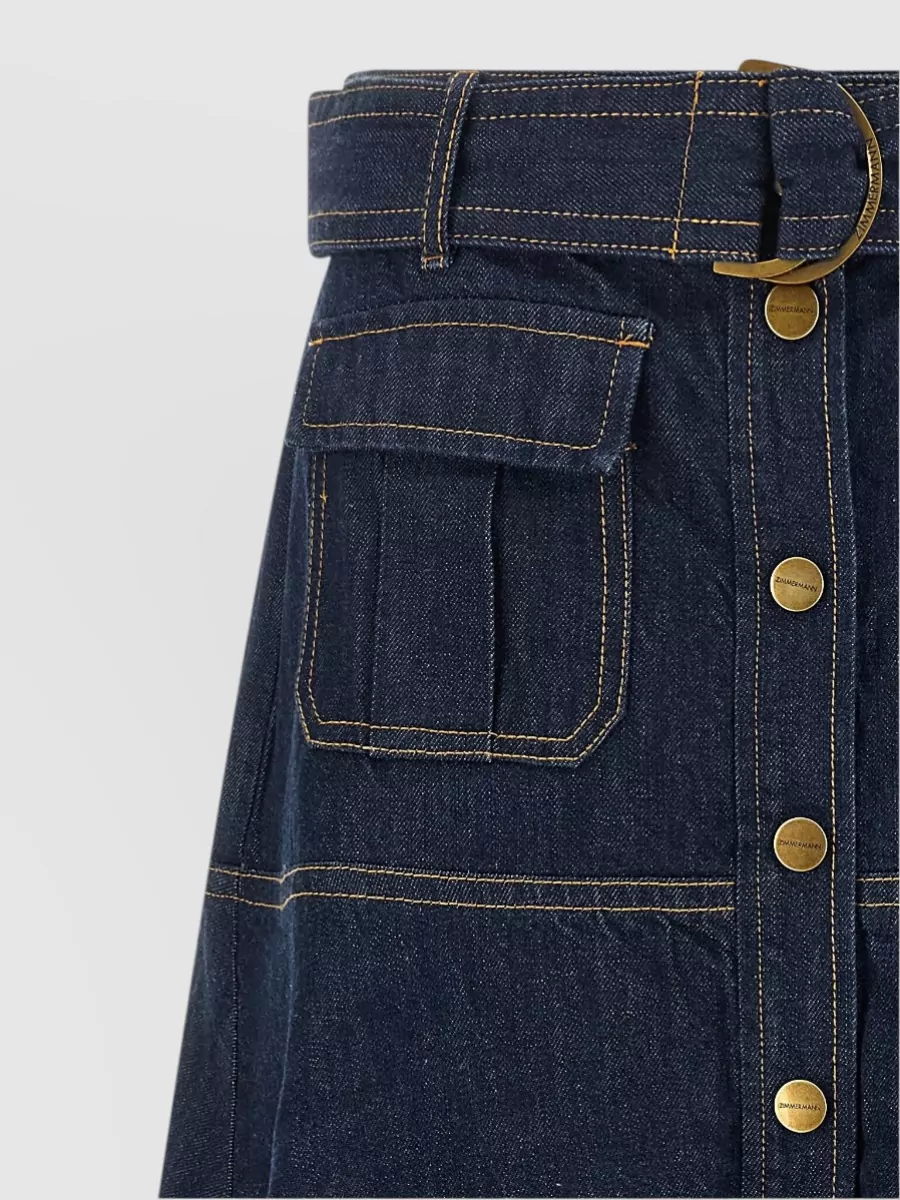 Zimmermann Denim High-Rise A-Line Midi Skirt