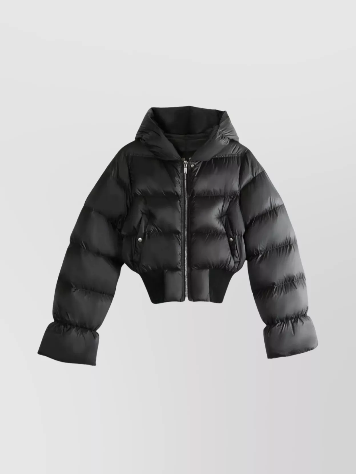 Rick Owens Hooded Quilted Down Jacket With Elastic Hem In Black