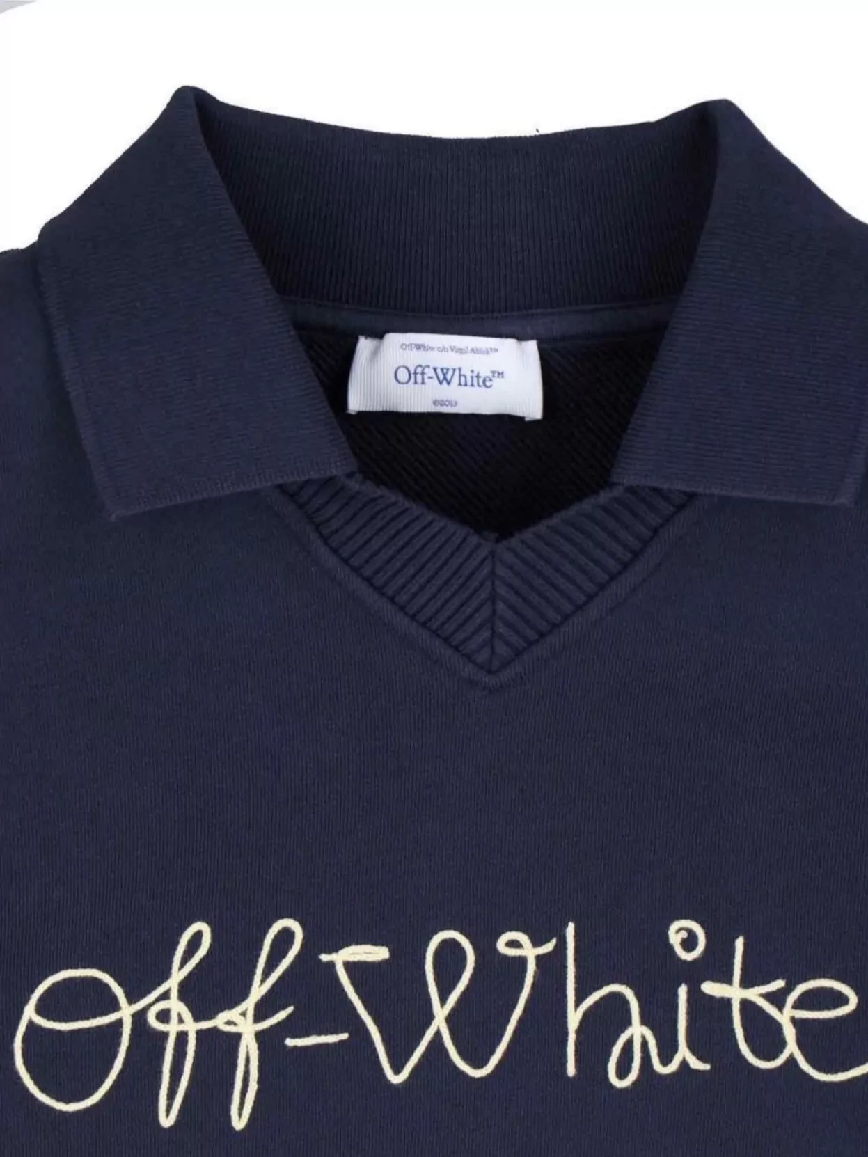 Off-White Cropped Polo Collar Knit Sweatshirt
