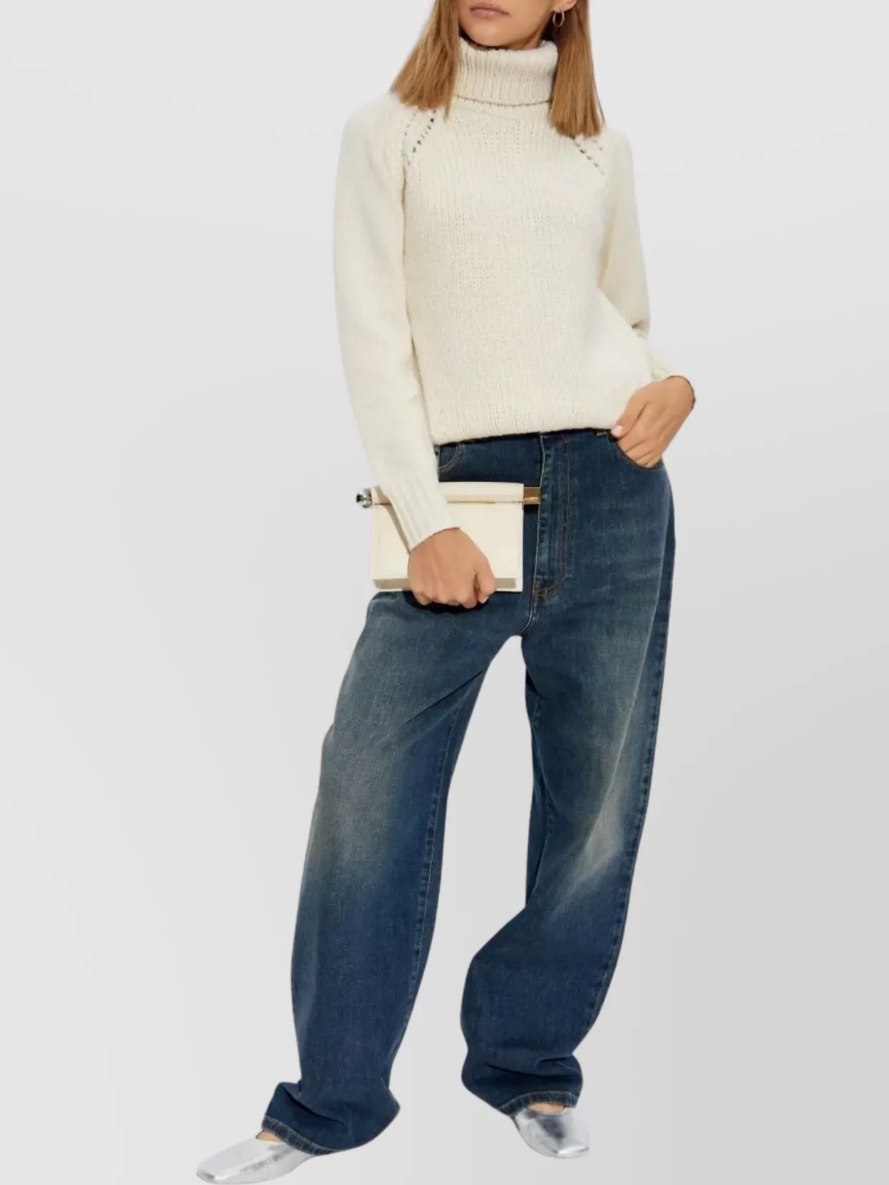 Fabiana Filippi Chunky Ribbed Knit Sweater With High Turtleneck In Multi