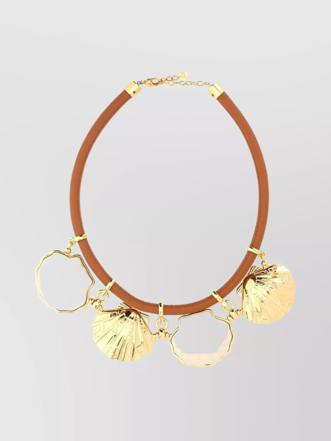 Fendi Leather And Metal Necklace With Shell Pendants