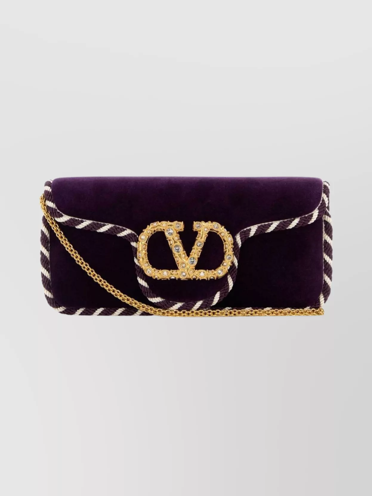 Valentino Velvet Clutch With Chain Strap And Trim