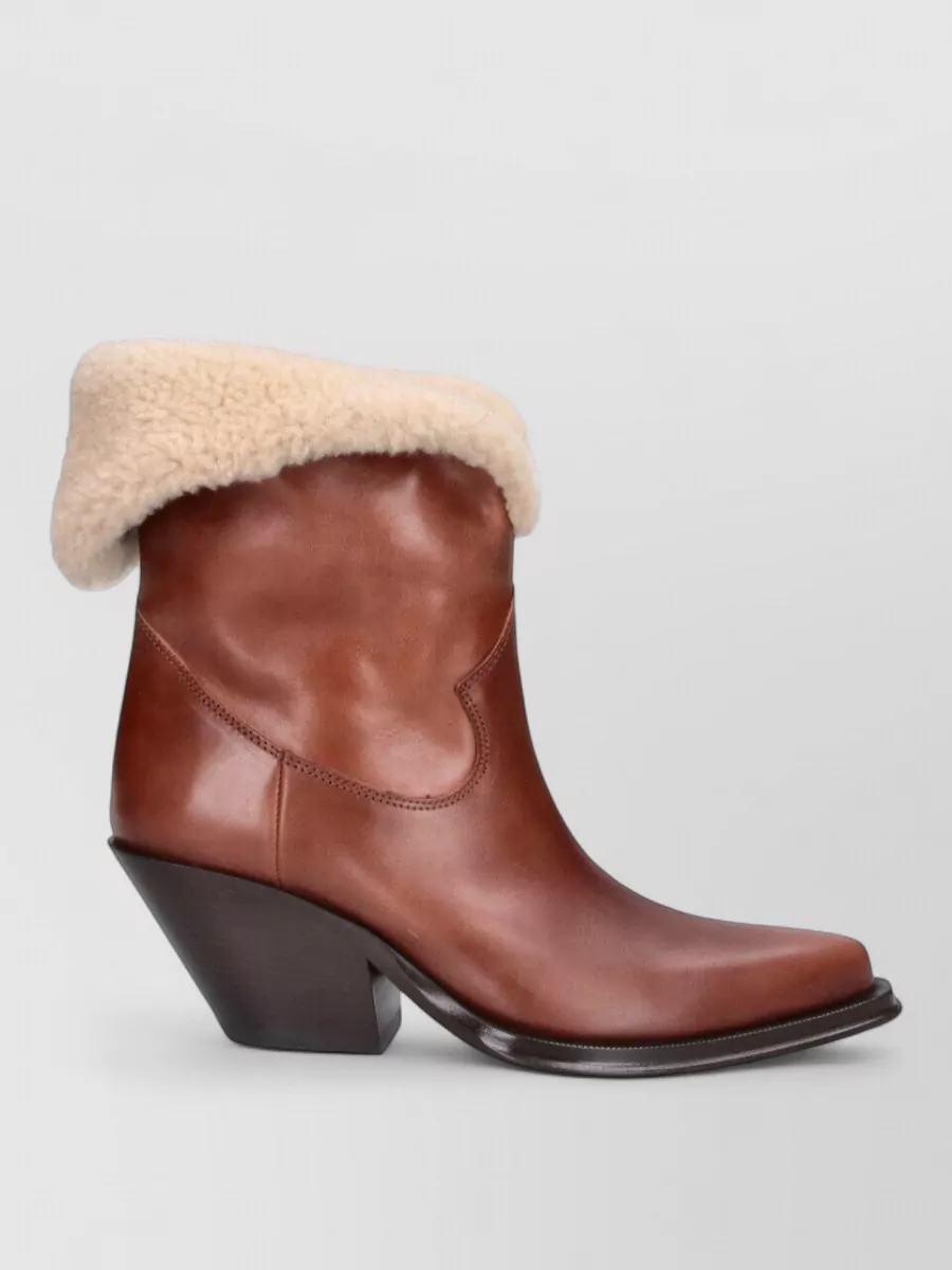 Chloé Leather Fur-Lined Ankle Boots