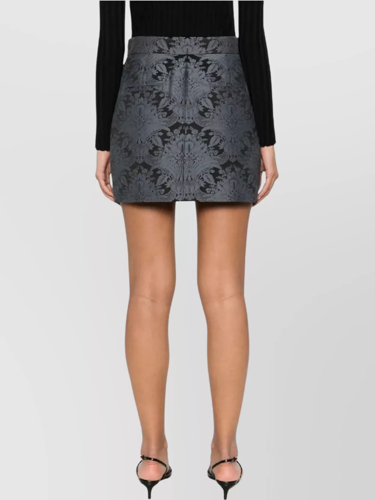Max Mara Floral Mini Skirt Crafted From Virgin Wool In Gray