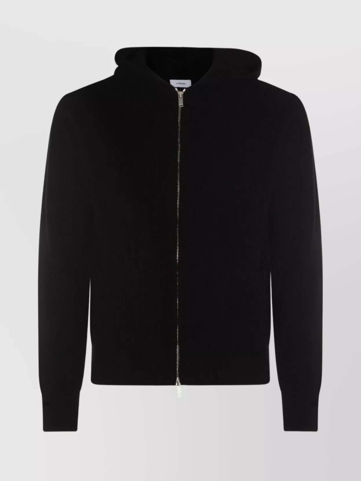Lardini Crewneck Hooded Sweater Side Pockets In Black