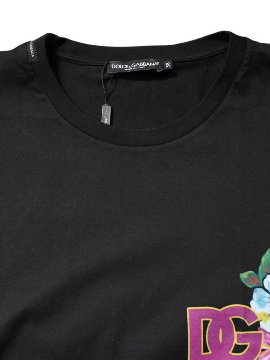 Dolce&Gabbana Floral-Print Logo-Print Cotton Crew-Neck T-Shirt