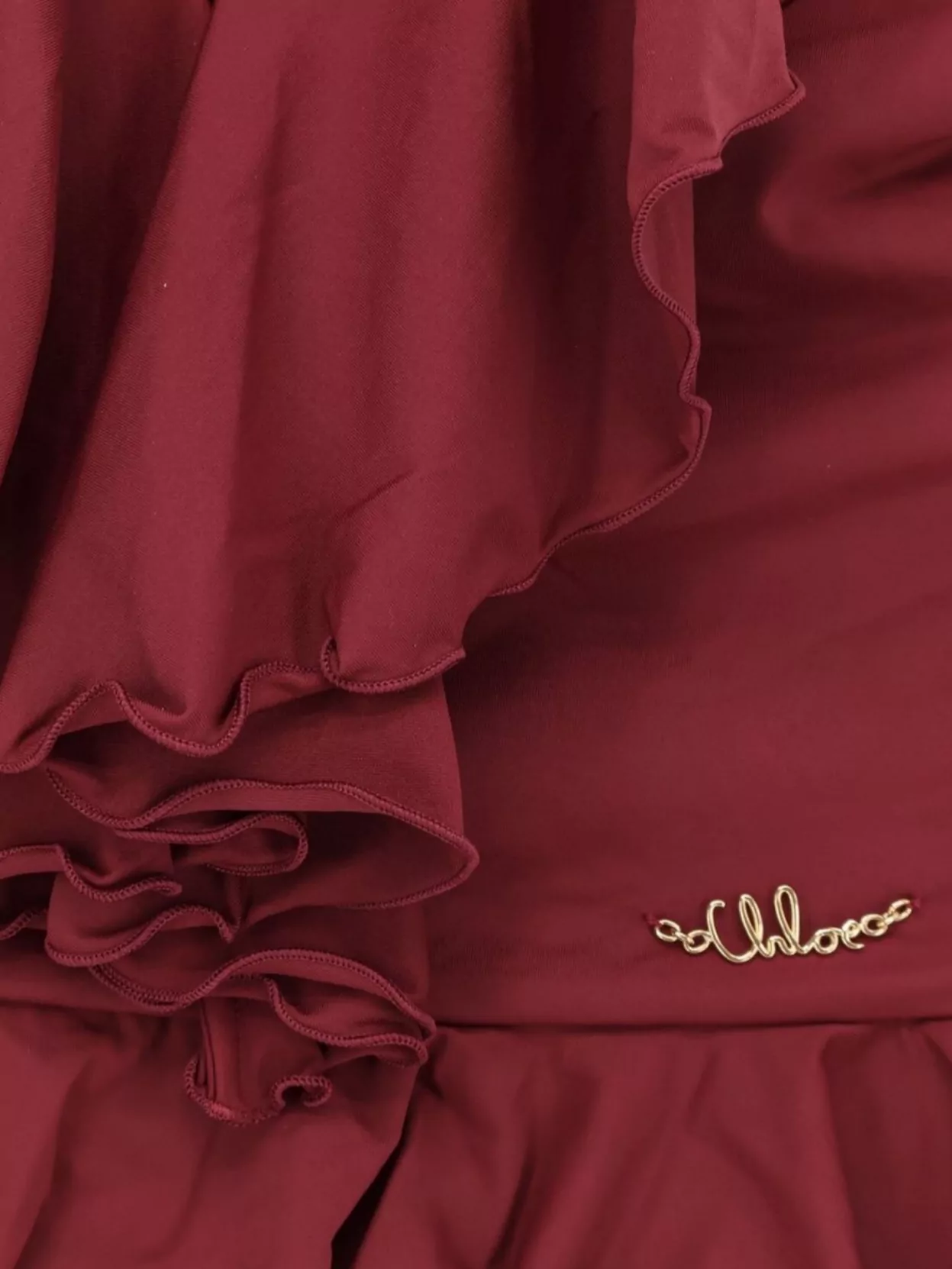 Chloé Halterneck One-piece Swimsuit Ruffle Detailing In Burgundy