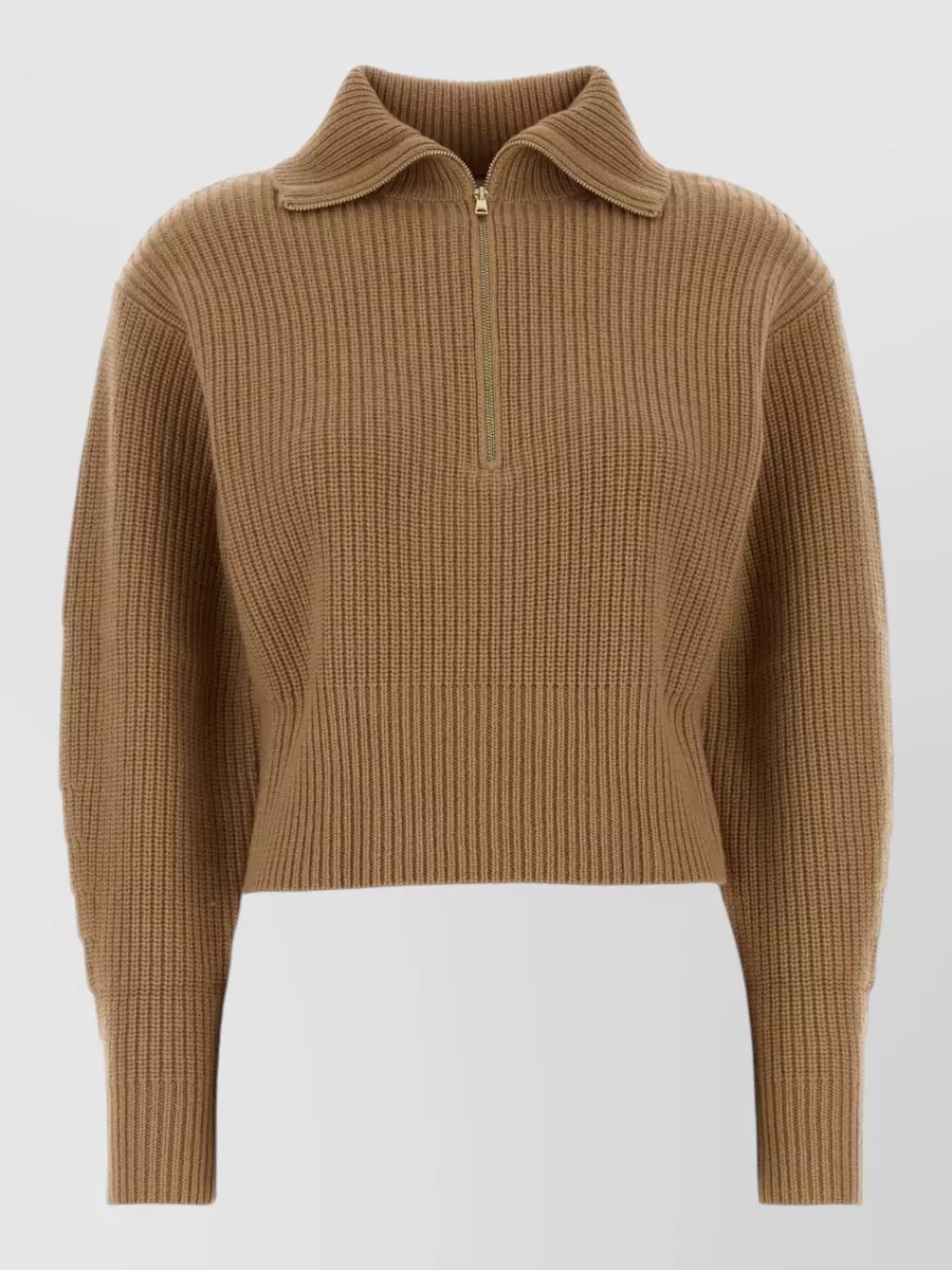 Max Mara Cashmere Wool Ribbed Half Zip Sweater
