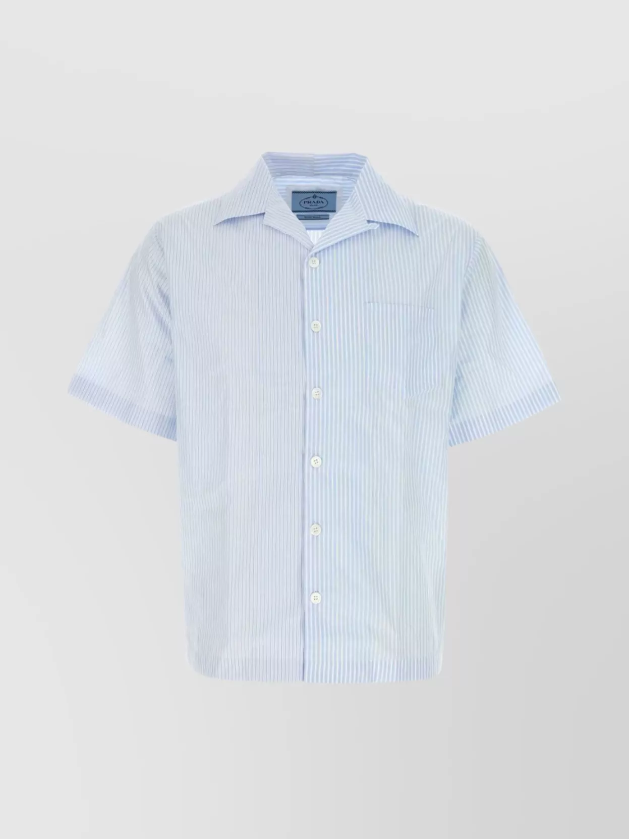 Shop Prada Striped Pattern Short Sleeves Chest Pocket Shirt