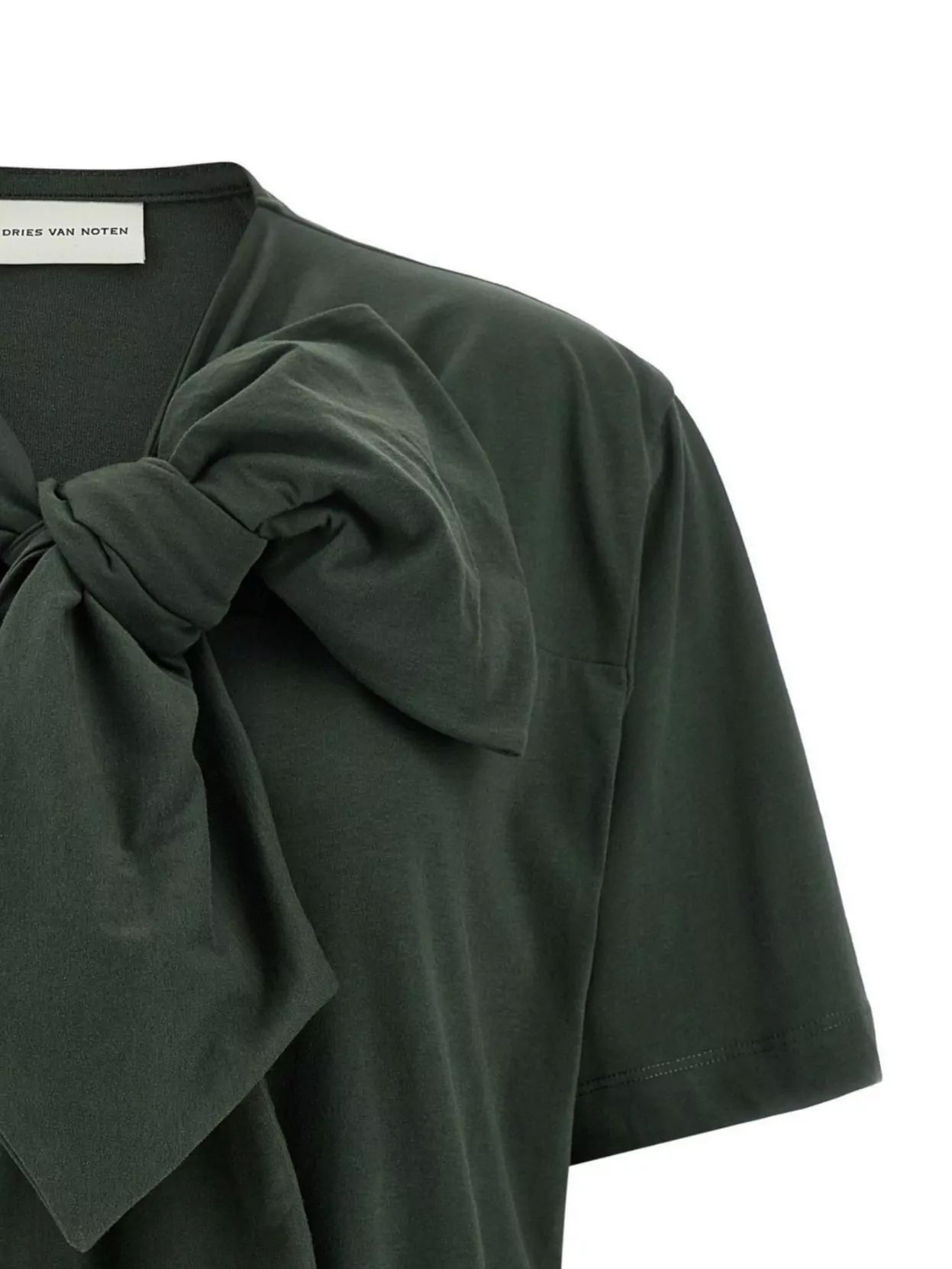 Dries Van Noten Bow Detail Crew Neck Short Sleeve Top In Green