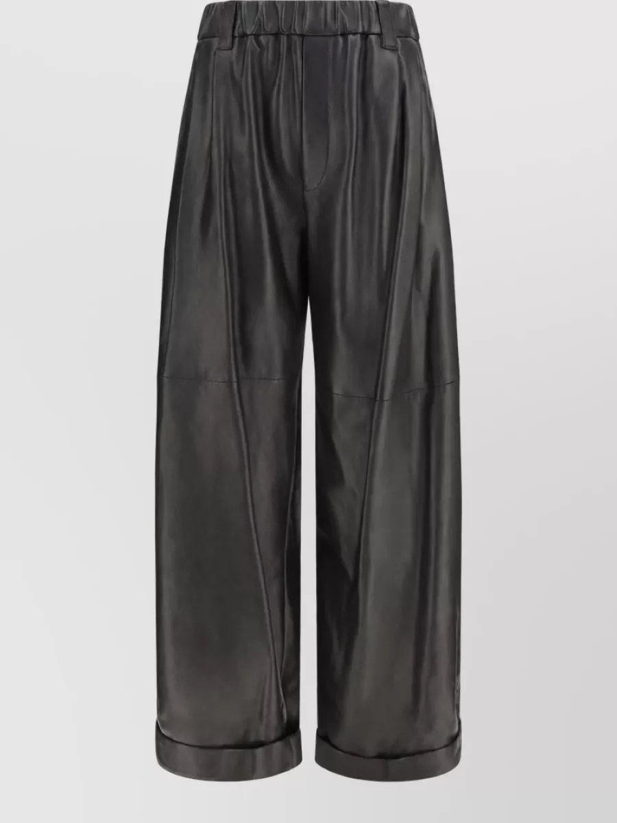 Brunello Cucinelli leather pleated wide-leg trousers