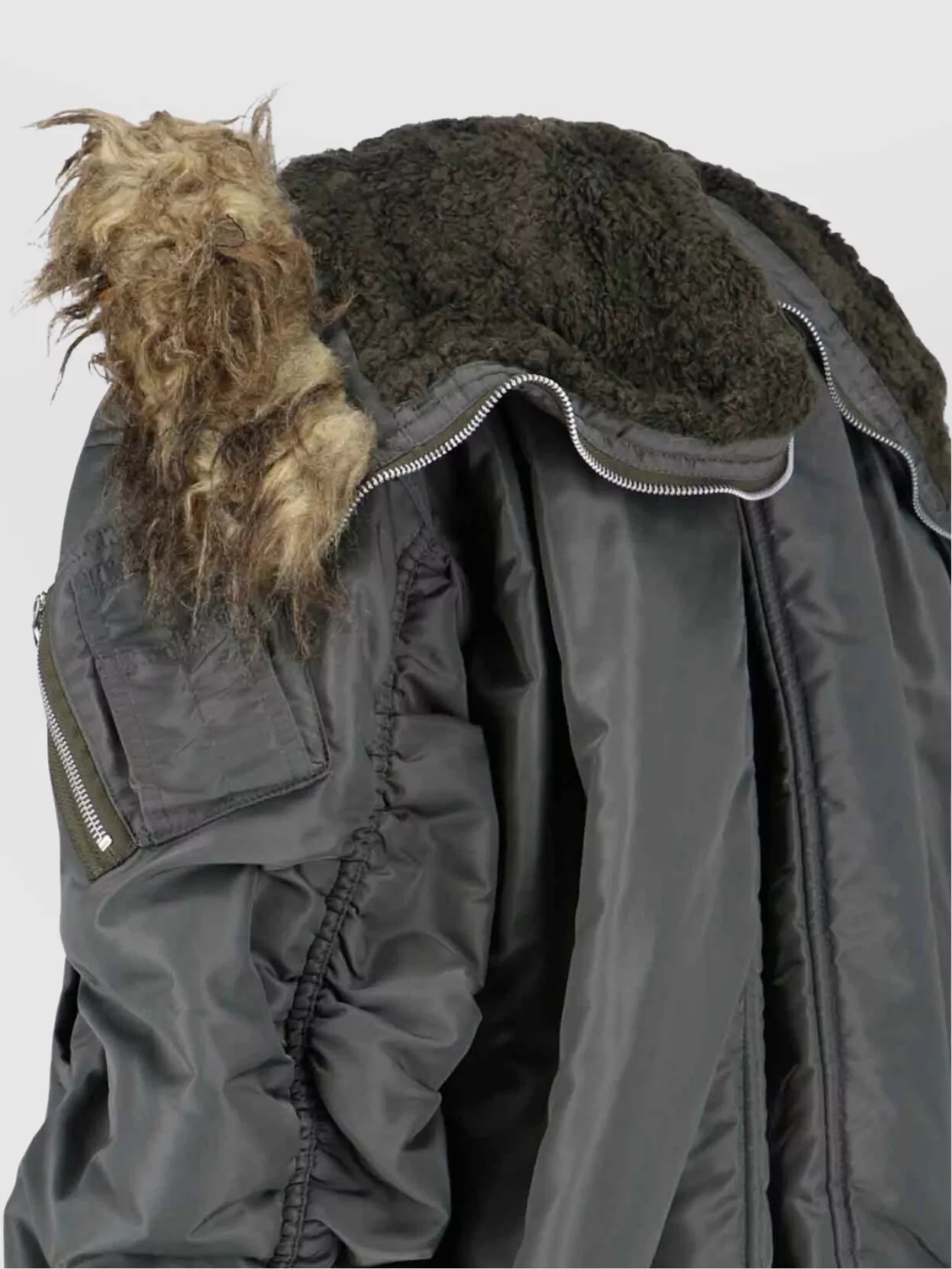 Junya Watanabe Quilted Jacket With Drawstring Hood And Fur Trim