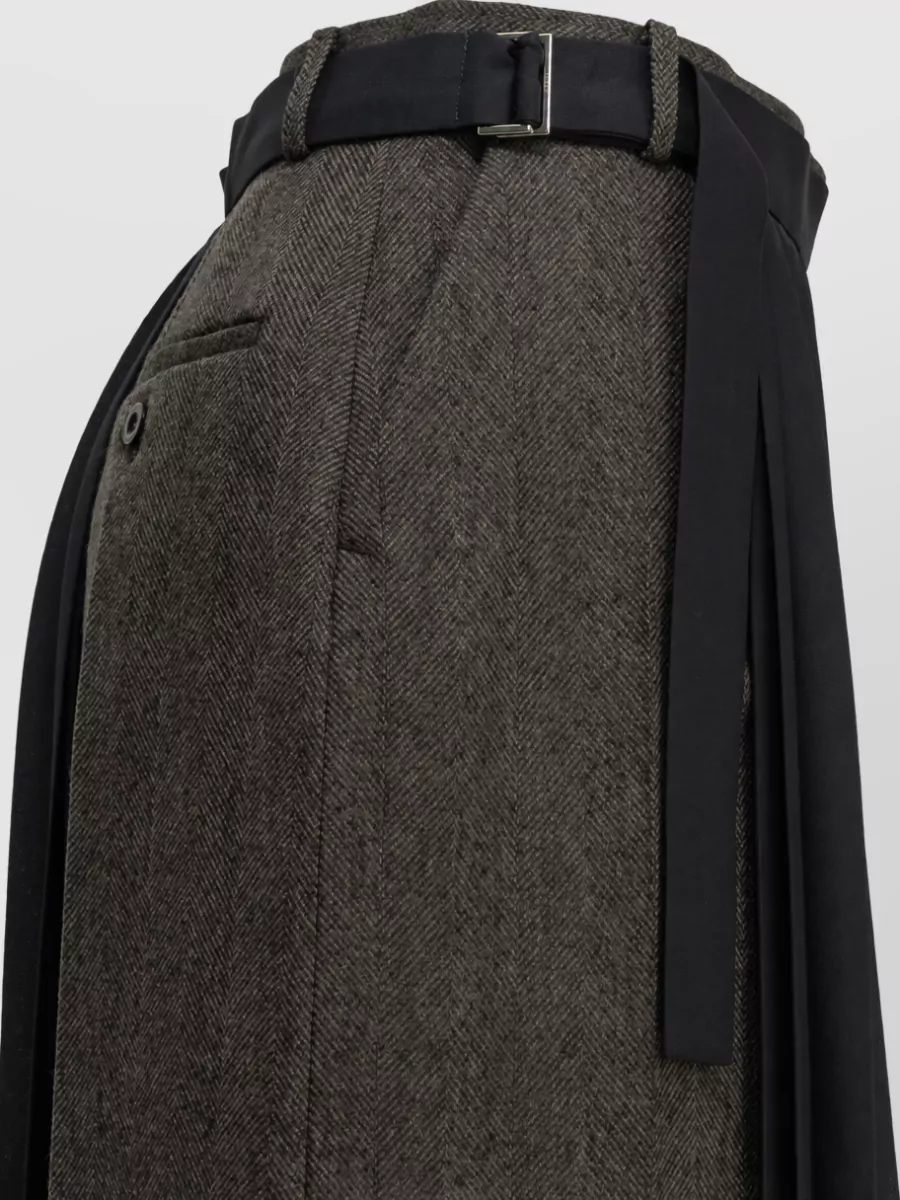 Sacai Wool Pleated Midi Skirt