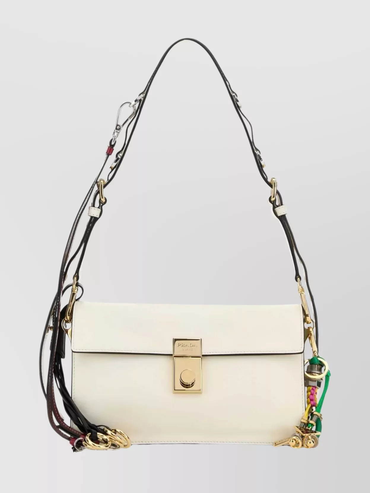 Prada Small Leather Shoulder Bag Featuring Charms In Neutral
