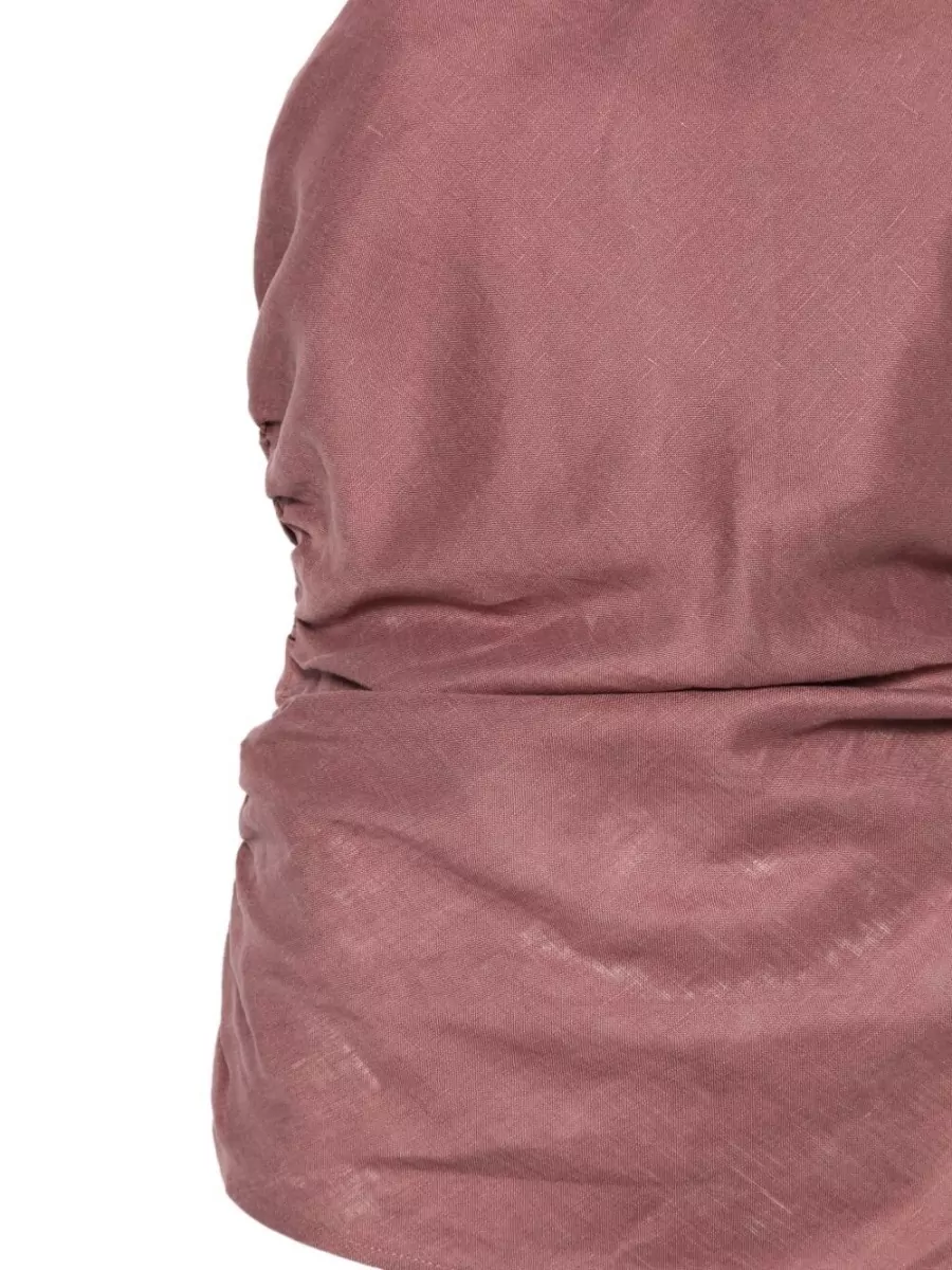 Semicouture Linen Draped Asymmetric Halterneck Top