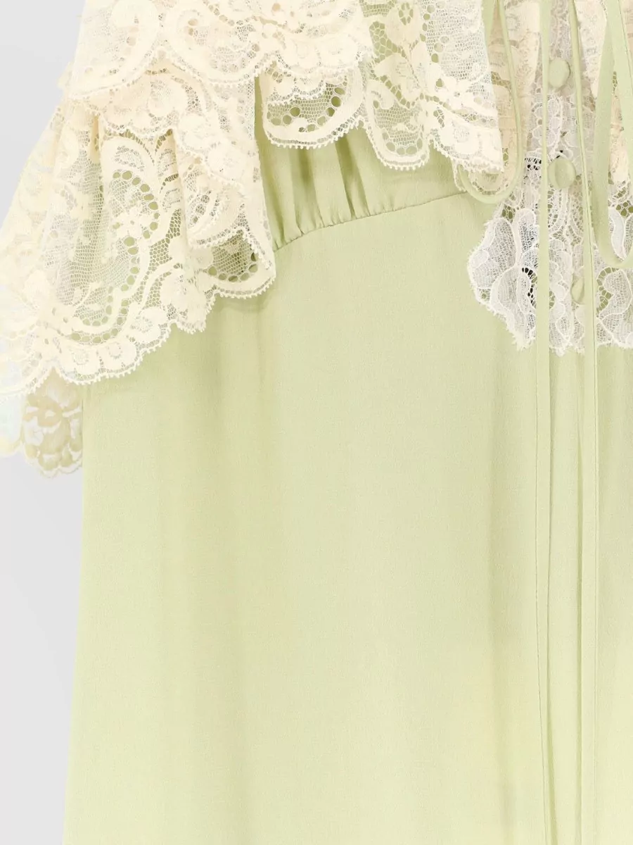 Chloé Silk Lace-Trim V-Neck Long Nightdress