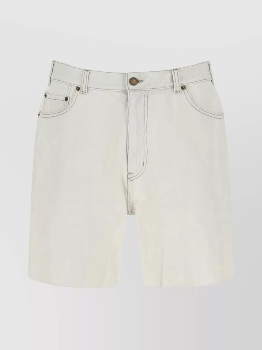 Shop Saint Laurent Tonal Stitching Denim Bermuda Shorts In Grey