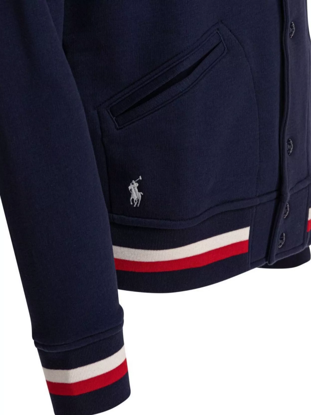 Polo Ralph Lauren Ribbed Collar Striped Detailing Front Pockets Jacket