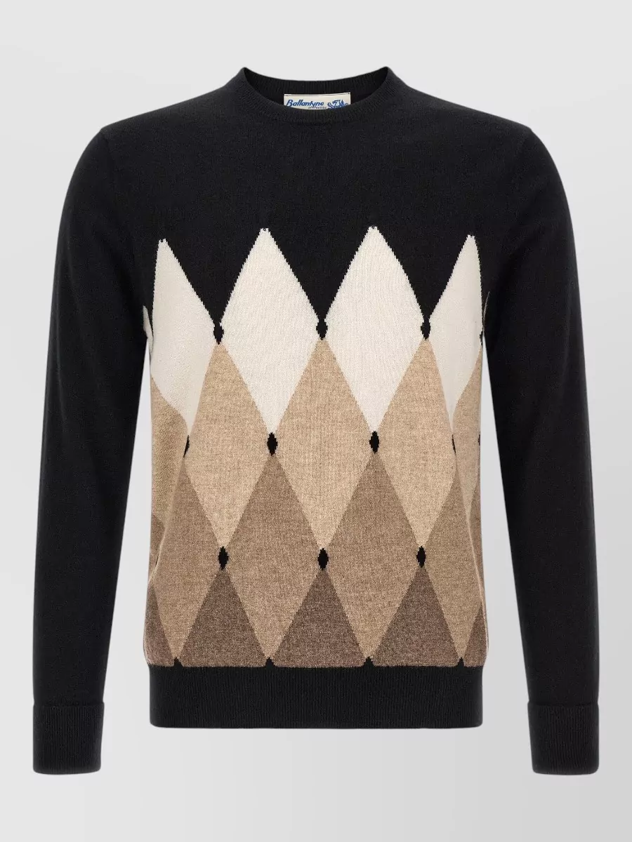 Ballantyne cashmere diamond intarsia crew neck jumper