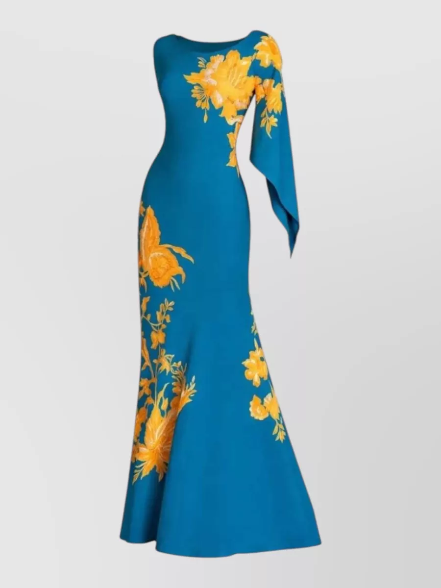 Etro cotton floral print one-shoulder single-sleeve maxi dress