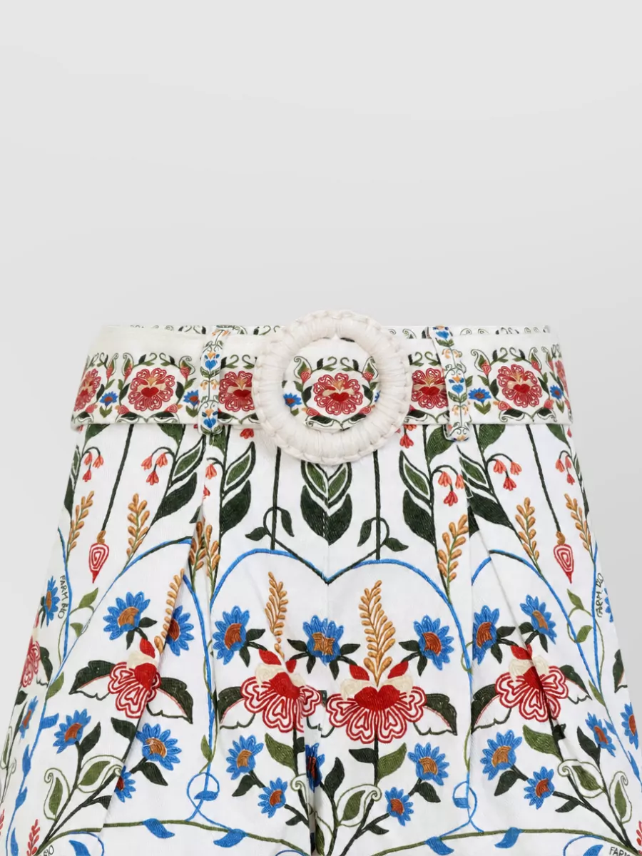 Farm Rio Floral-Print High-Rise Pleated Wide-Leg Shorts