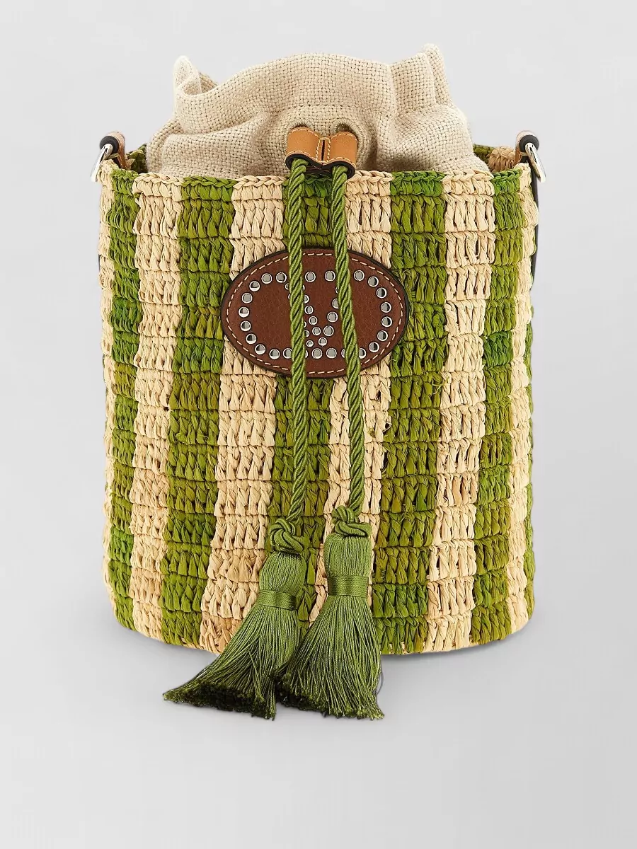 Valentino Garavani vlogo signature small straw striped bucket bag