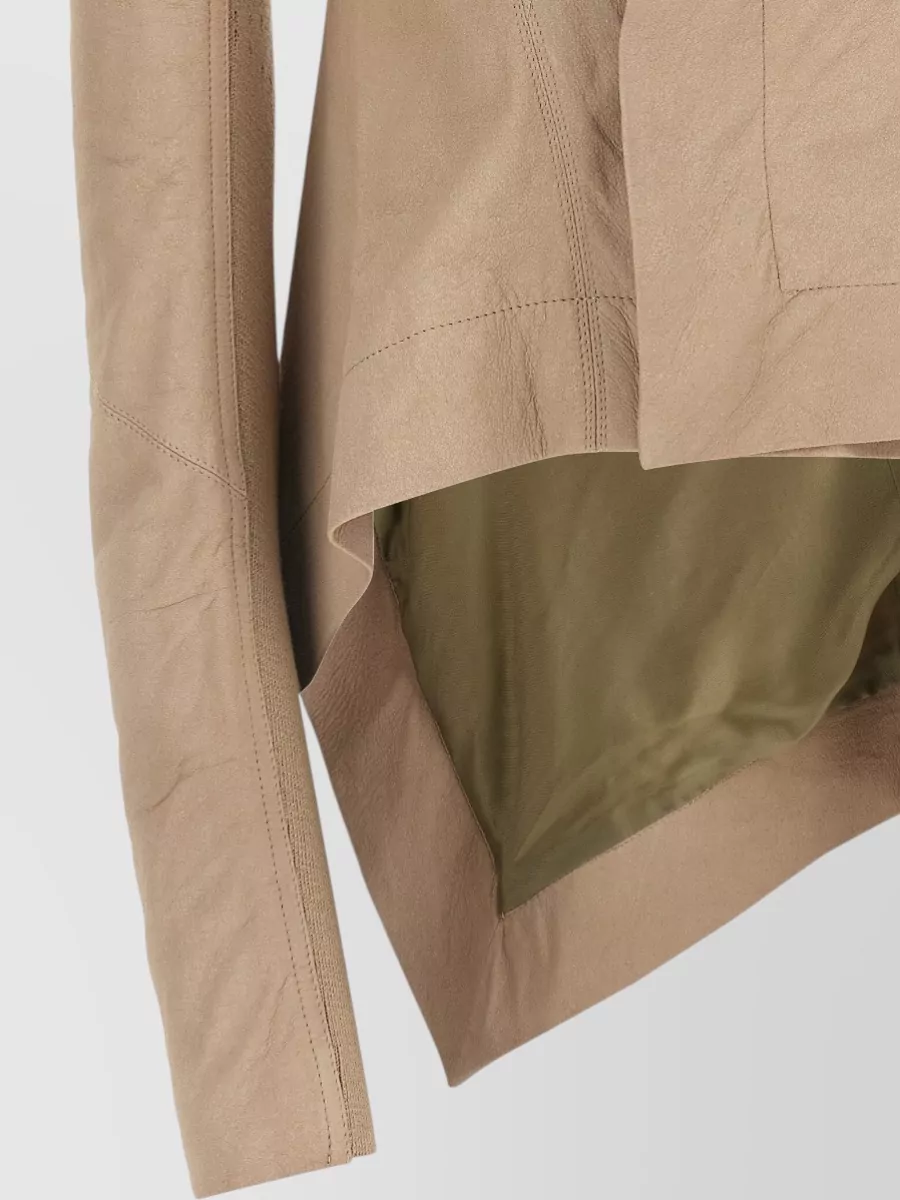 Rick Owens Lamb Leather Draped Asymmetric Single Breasted Coat