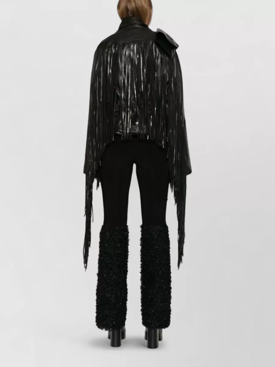 Rick Owens Leather Jacket Belted Waist Fringe Detailing